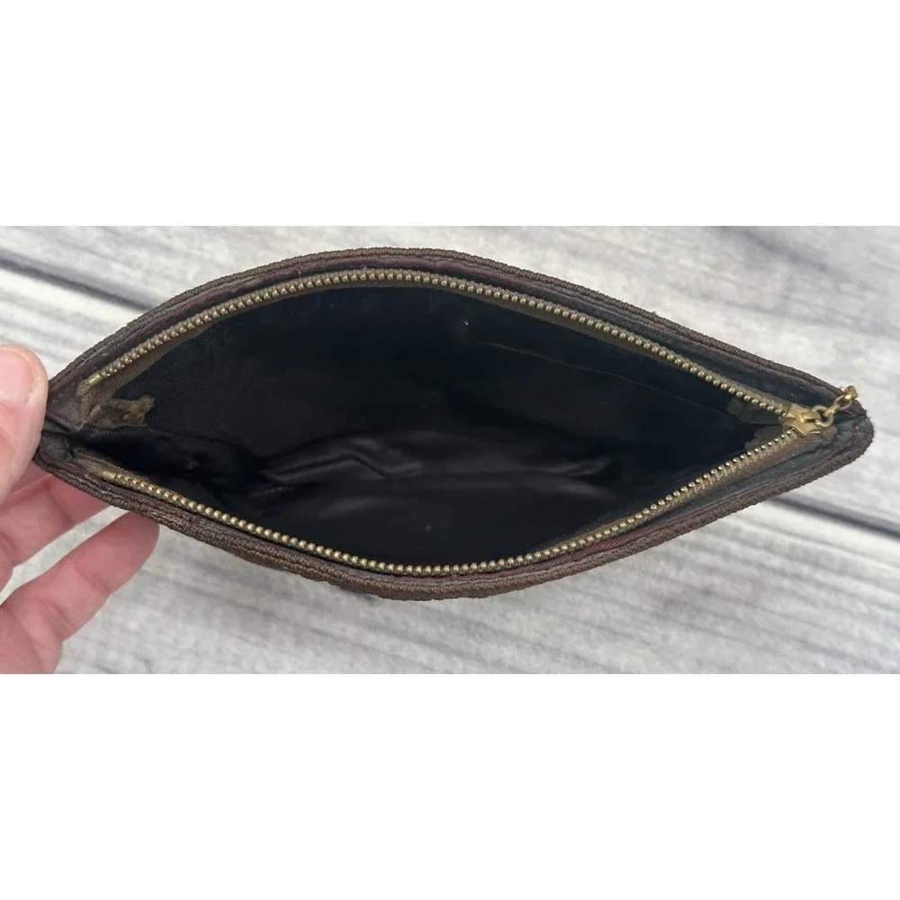 VINTAGE BLACK‎ EMBROIDERED CLUTCH PURSE EVENING BAG     *29